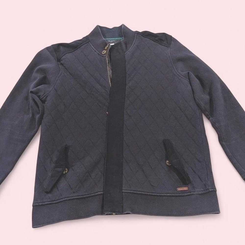 Ted Baker London Quilted Bomber Jacket Navy Blue Full Zip Womens Size 6
